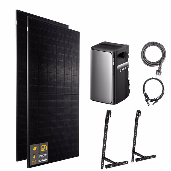 1000 W EcoFlow STREAM Pro Balkonkraftwerk | Set mit Mikrowechselrichter und 2x 500 W DAH bifacial Solarmodul mit Gitterbalkon Halterung und 1,92 kWh Speicher