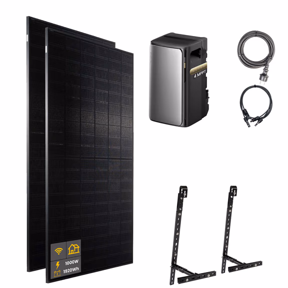 1000 W EcoFlow STREAM Ultra Balkonkraftwerk | Set mit Mikrowechselrichter und 2x 500 W DAH bifacial Solarmodul mit Gitterbalkon Halterung und 1,92 kWh Speicher