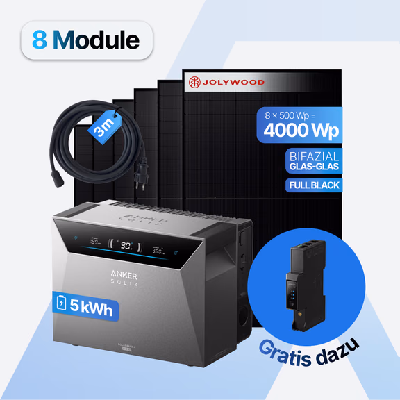 Balkonkraftwerk 4000W mit Speicher 5 kWh Anker SOLIX Solarbank 4 Pro, 8× Jolywood 500W