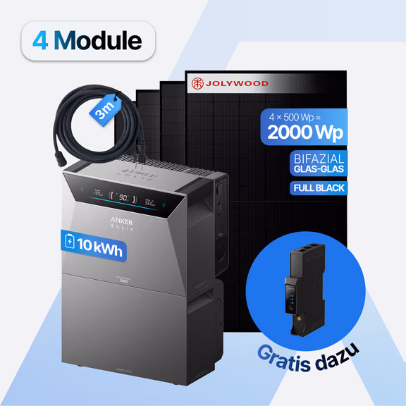 Balkonkraftwerk 2000W mit Speicher 10 kWh Anker SOLIX Solarbank 4 Pro + BP5000, 4× Jolywood 500W