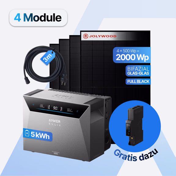 Balkonkraftwerk 2000W mit Speicher 5 kWh Anker SOLIX Solarbank 4 Pro, 4× Jolywood 500W