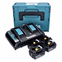 Makita Power Source Kit 18 V mit 4x BL 1850 B Akku 5,0 Ah + DC 18 RD Doppelladegerät ( 197626-8 ) + Makpac