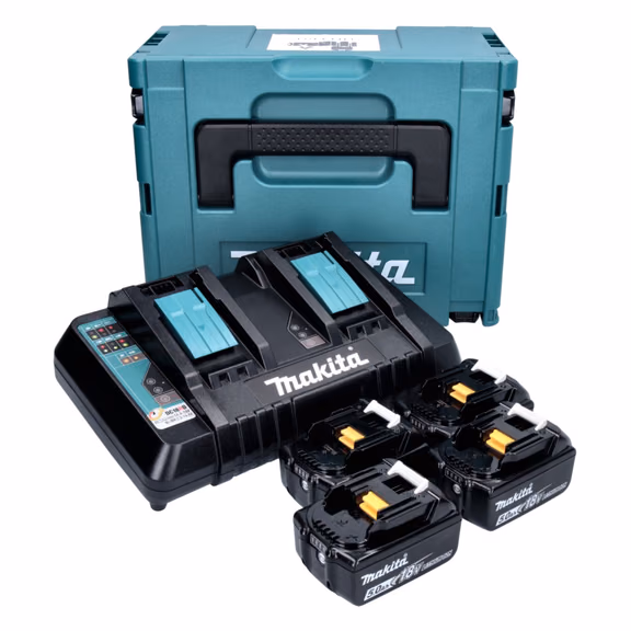 Makita Power Source Kit 18 V mit 4x BL 1850 B Akku 5,0 Ah + DC 18 RD Doppelladegerät ( 197626-8 ) + Makpac