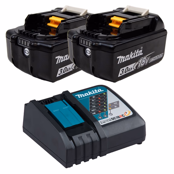 Makita 2x BL1830B Akku 3,0 Ah 18V Li-Ion mit Ladestandsanzeige + DC18RC Schnellladegerät - DC18RC-BL1830B-2x