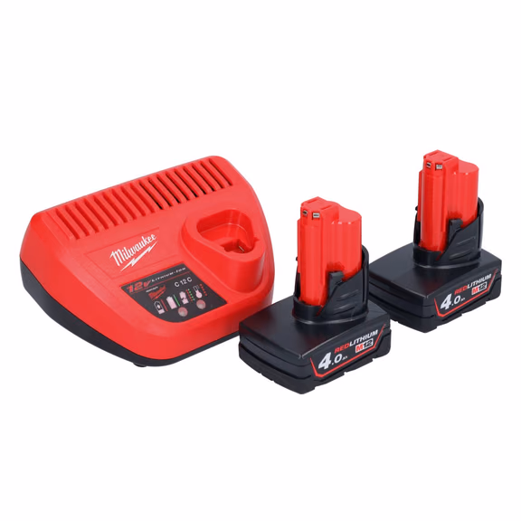 Milwaukee M12 NRG-402 Akku Starter Set 2x 12 V 4,0 Ah / 4000 mAh Li-Ion Akku ( 4933459211 ) + C12 C Ladegerät