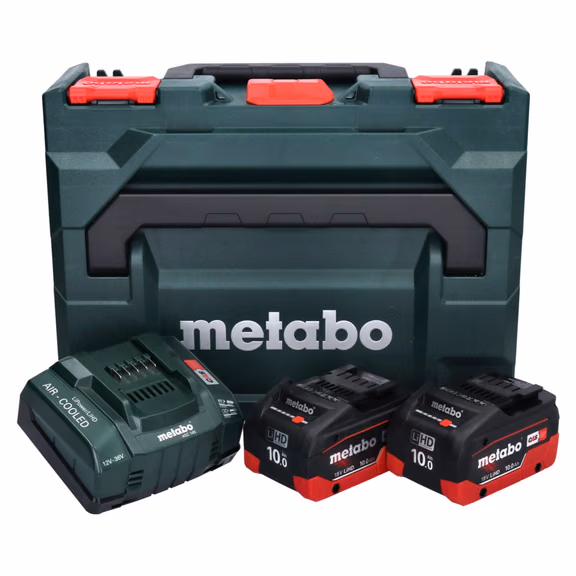 Metabo Basis Set 2x LiHD Akkupack 18 V 10,0 Ah Li-Ion Akku CAS System ( 685142000 ) + ASC 145 Ladegerät AIR COOLED + metaBOX