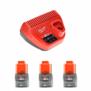 Milwaukee Akku Starter Set 12 V mit 3x Akku 2,0 Ah + M12 C12C Ladegerät