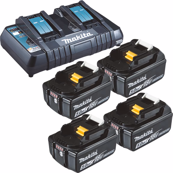Makita 4x BL1850B Akku 5,0 Ah 18V Li-Ion + DC18RD Doppelschnellladegerät - DC18RD-BL1850-4x