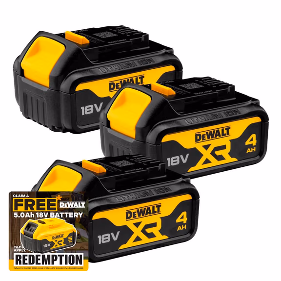 DeWalt DCB182 18v Battery XR Slide 4.0Ah Li-Ion Pack of 3