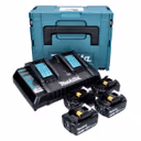 Makita Power Source Kit 18 V mit 4x BL 1830 B Akku 3,0 Ah + DC 18 RD Doppelladegerät ( 197720-6 ) + Makpac