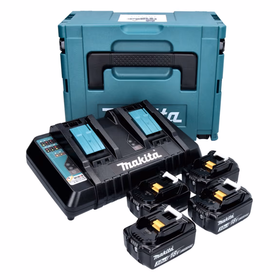 Makita Power Source Kit 18 V mit 4x BL 1830 B Akku 3,0 Ah + DC 18 RD Doppelladegerät ( 197720-6 ) + Makpac
