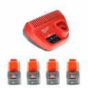 Milwaukee Akku Starter Set 12 V mit 4x Akku 2,0 Ah + M12 C12C Ladegerät