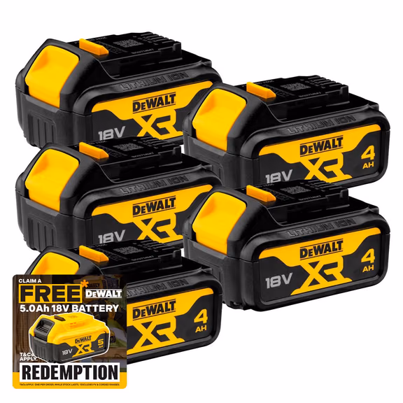 DeWalt DCB182 18V XR 4.0Ah Battery (Pack of 5)