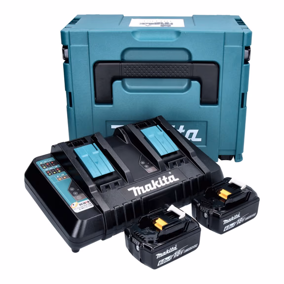 Makita Power Source Kit 18 V mit 2x BL 1860 B Akku 6,0 Ah ( 2x 197422-4 ) + DC 18 RD Doppelladegerät ( 196933-6 ) + Makpac