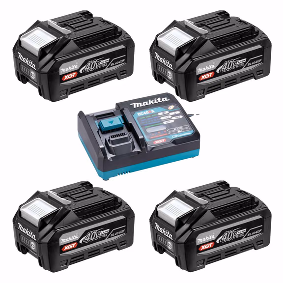 Makita BL4040F 40V Max XGT 4.0Ah Lithium-Ion Batteries with Charger (4 Pack)