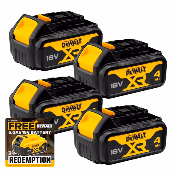 DeWalt 18v DCB182 Battery XR Slide 4.0Ah Li-Ion Pack of 4