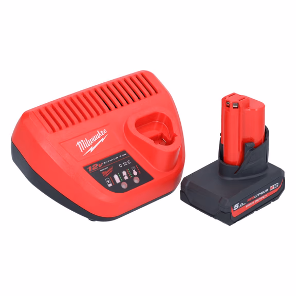 Milwaukee M12 HNRG-501 Akku Starter Set HB5 High Output 12 V 5,0 Ah / 5000 mAh Li-Ion Akku ( 4932480165 ) + M12-C12C Ladegerät