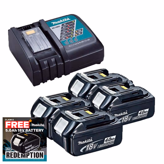 Makita 18V LXT DC18RC Fast Charger with 4x 4.0Ah Batteries