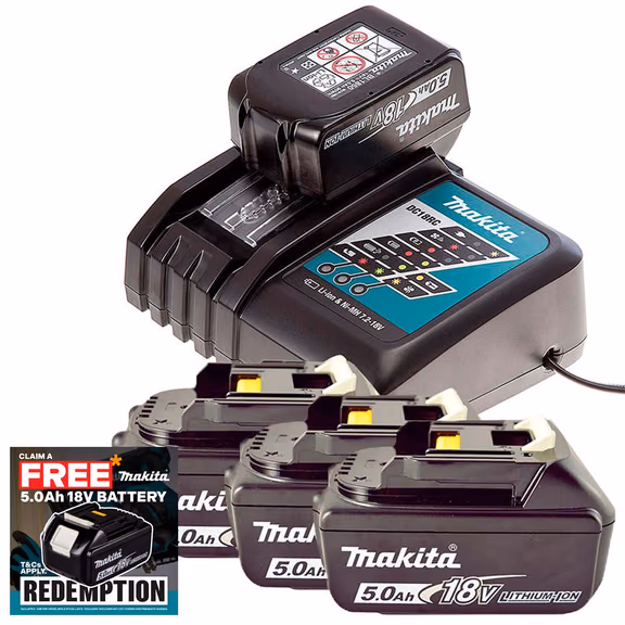 Makita DC18RC 18V LXT Fast Charger with 4x 5.0Ah Batteries