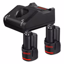 Bosch 2x GBA 2.0Ah 12V Li-Ion Batteries & GAL 12V-40 12V Fast Battery Charger Starter Set