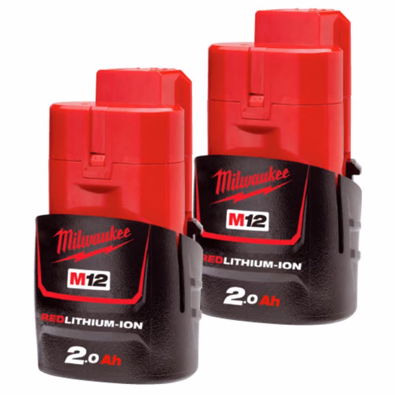 Milwaukee M12 B2 12V 2.0Ah RedLithium-Ion Battery (Twin Pack)