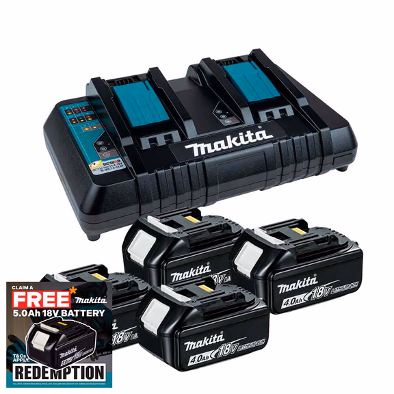 Makita DC18RD 18V LXT Twin Port Charger with 4x 4.0Ah Batteries