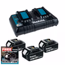 Makita DC18RD LXT Twin Port Rapid Charger with 3x BL1850B 5.0Ah Batteries