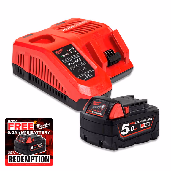 Milwaukee M18 NRG-501 18V 5.0Ah Battery & M12-18 FC Rapid Charger Pack
