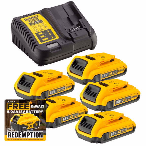 Dewalt DCB115 Charger & 5 x DCB183 2.0ah 18v XR Li-ion Batteries