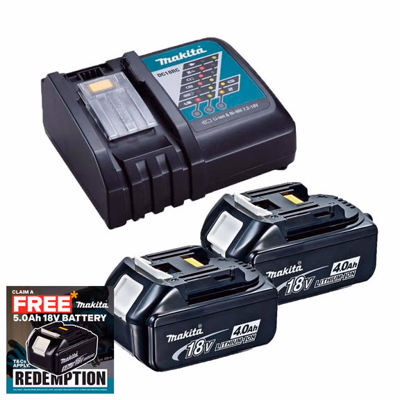 Makita DC18RC 18V LXT Fast Charger with 2x 4.0Ah Batteries