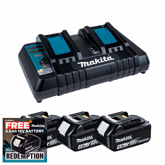 Makita DC18RD 18V LXT Twin Port Charger with 3x 4.0Ah Batteries