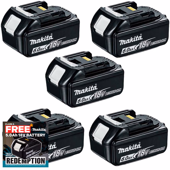 Makita BL1860 18V 6.0Ah LXT Lithium-Ion Battery (Pack of 5)