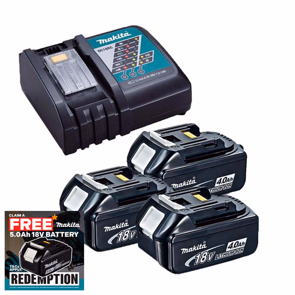 Makita DC18RC 18V LXT Fast Charger with 3x 4.0Ah Batteries
