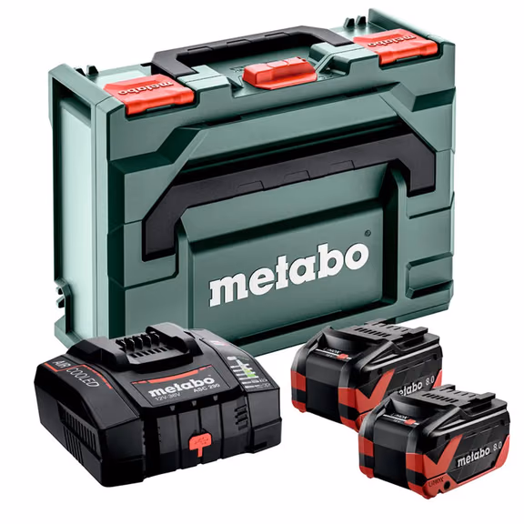 Metabo Tabless Power Set 2x 8.0Ah 18V Li-HDX Tabless Batteries, ASC290 Charger & Metabox 145