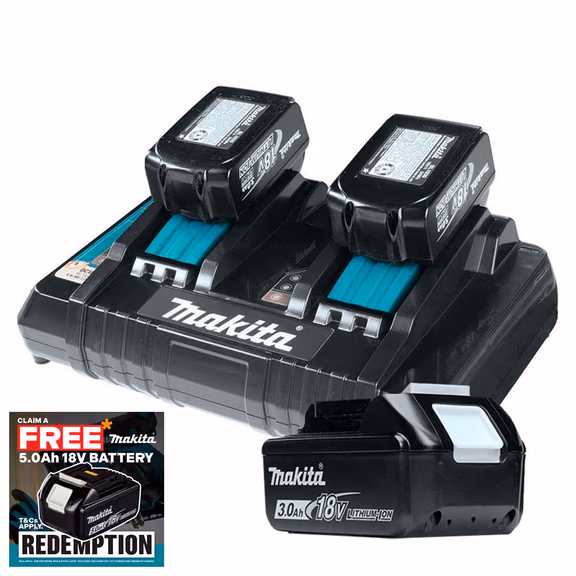 Makita DC18RD 18V LXT Twin Port Charger with 3x 3.0Ah Batteries