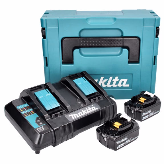 Makita Power Source Kit 18 V mit 2x BL 1830 B 3,0 Ah Akku ( 197599-5 ) + DC 18 SH Doppel Ladegerät ( 199687-4 ) + Makpac