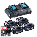 Makita DC18SH 14.4-18V Dual Standard Charger & 4x 4.0Ah Batteries