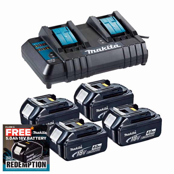 Makita DC18SH 14.4-18V Dual Standard Charger & 4x 4.0Ah Batteries