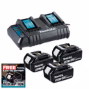 Makita DC18SH 14.4-18V Standard Dual Charger & 3x 5.0Ah Batteries