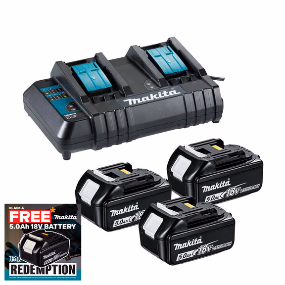 Makita DC18SH 14.4-18V Standard Dual Charger & 3x 5.0Ah Batteries