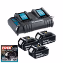 Makita DC18SH 14.4-18V Dual Standard Charger & 3x 3.0Ah Batteries