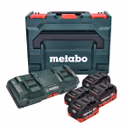 Metabo Basis Set 4x Li-Power Akkupack 18 V 8,0 Ah CAS Li-Ion Akku ( 685135000 ) + DUO Doppel Ladegerät ASC 145 + metaBOX
