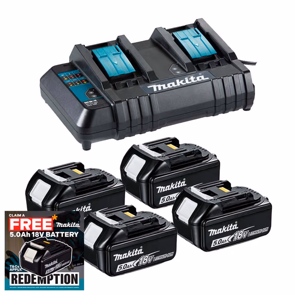 Makita DC18SH 14.4-18V Standard Dual Charger & 4x 5.0Ah Batteries
