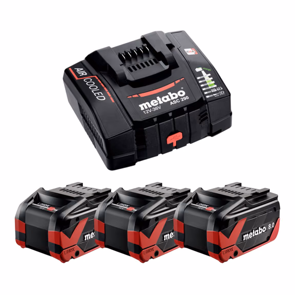 Metabo Basis Set 3x LiHDX Akkupack 18 V 8,0 Ah Akku ( 3x 624975000 ) + ASC 290 Ladegerät ( 627370000 )