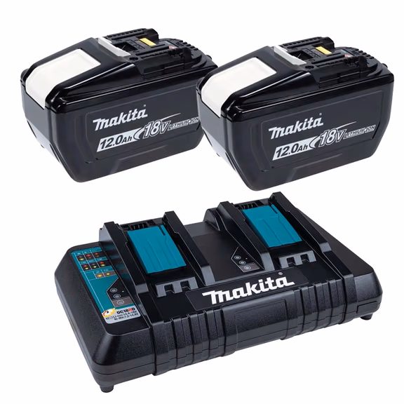 Makita 2x BL18120 12.0Ah 18V Li-Ion Batteries & DC18RD 18V Dual Port Battery Charger