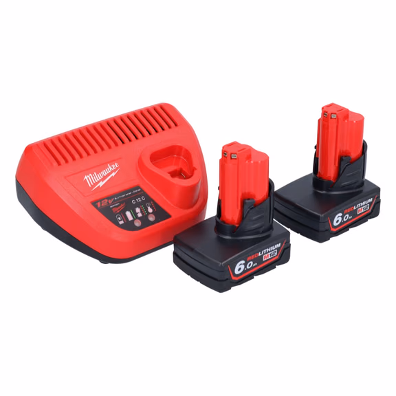 Milwaukee M12 NRG-602 Starter Set 2x 12 V 6,0 Ah ( 4933451903 ) Li-Ion Akku + C12 C Ladegerät
