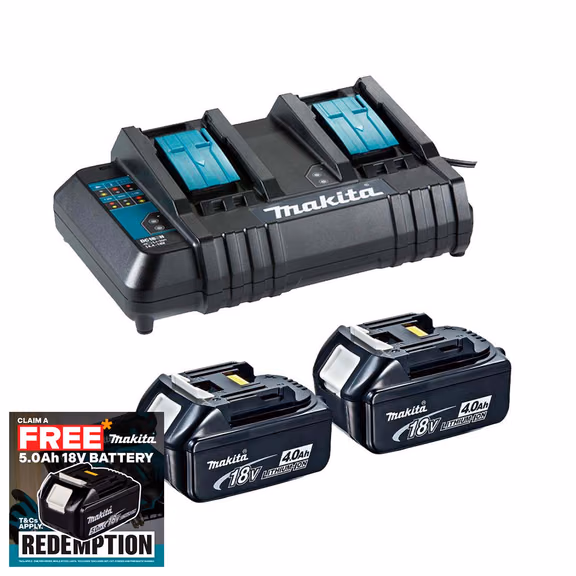 Makita DC18SH 14.4-18V Dual Standard Charger & 2x 4.0Ah Batteries