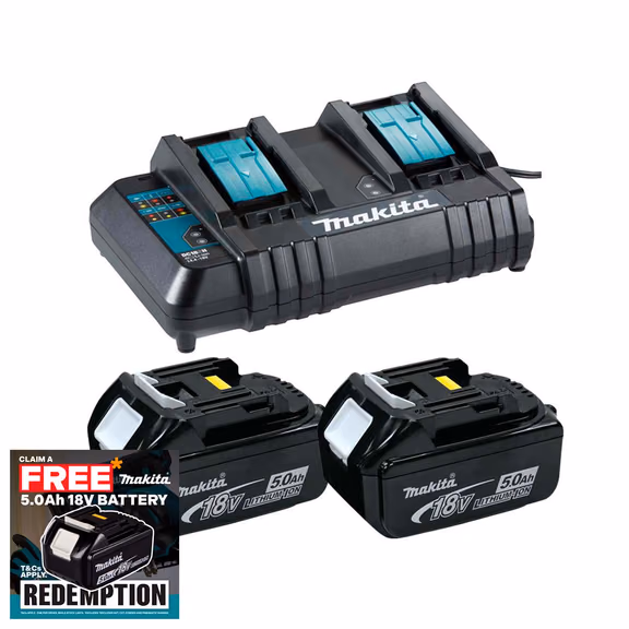 Makita DC18SH 14.4-18V Standard Dual Charger & 2x 5.0Ah Batteries