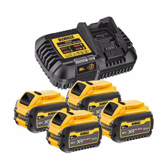 DeWalt DCB116 18V / 54V XR Flexvolt Battery Charger & 4x XR 6.0Ah Flexvolt Batteries