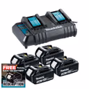 Makita DC18SH 14.4-18V Dual Standard Charger & 4x 3.0Ah Batteries